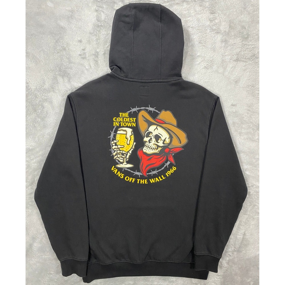 Vans Coldest In Town Hoodie Men's M Black Skull Cowboy Skater Surfing Streetwear